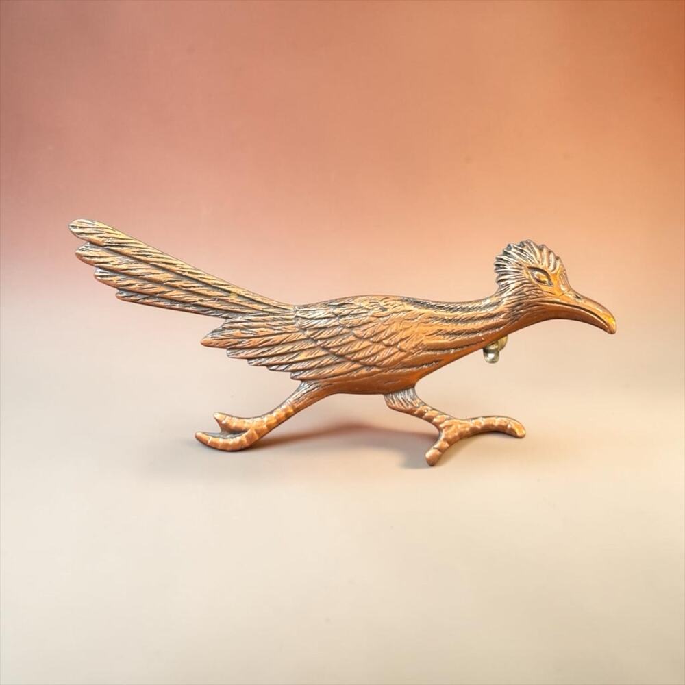 Vintage Roadrunner Bird Brooch Copper Tone Southwestern Mid Century Pin